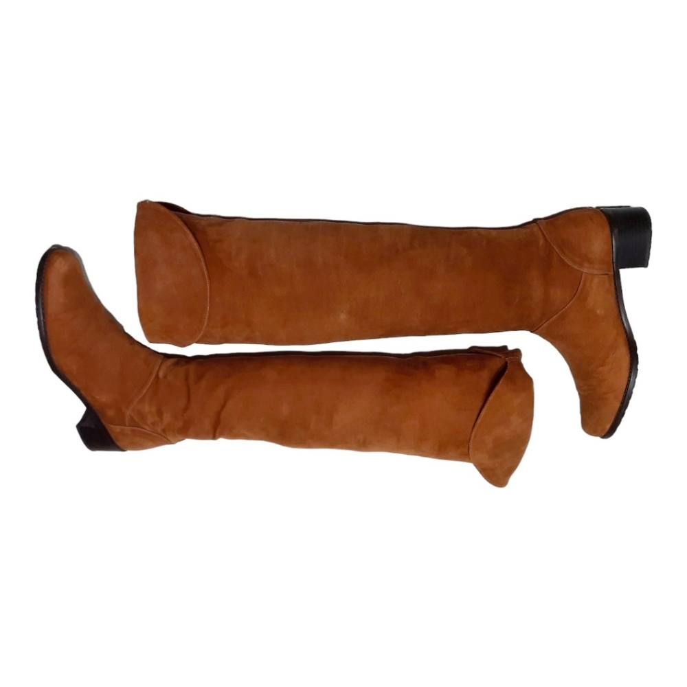 STUART WEITZMAN Thigh-High Boot Suede Leather OTK Cognac Walnut Brown Low Heel 7 - Picture 7 of 16